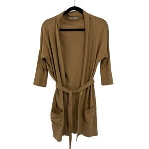 Humanoid Belted Long Cardigan Women Medium 3/4 Sleeve Tan cotton Knit Minimalist